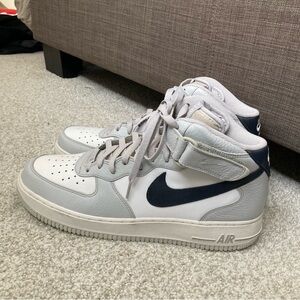 Nike Air Force 1 Mid gray and white with a black swoosh and velcro straps